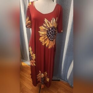 Sunflower Print Maxi Dress
